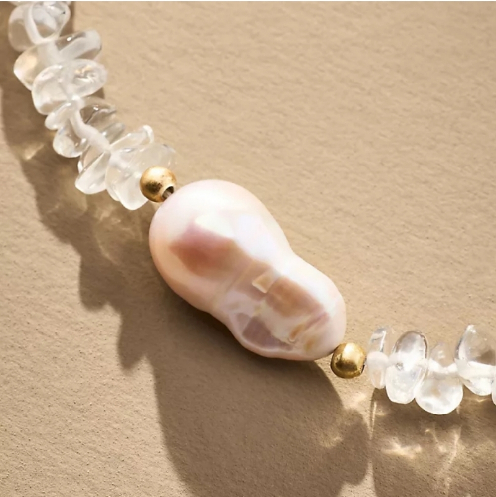 Anthropologie Pearl Baroque Necklace in White and Gold
